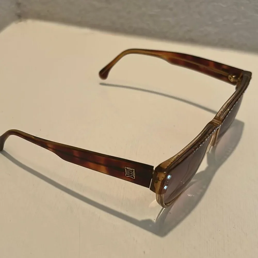 Vintage 1980s Laura Biagiotti Sunglasses Brown Rhinestone Tortoise Shell Frames